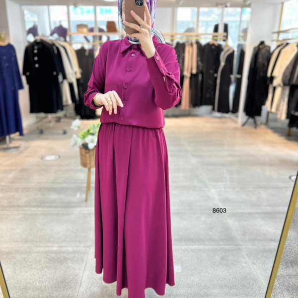 8603 Düğme Detaylı Etekli Takım - Görsel 4