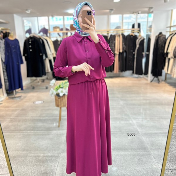 8603 Düğme Detaylı Etekli Takım - Görsel 5