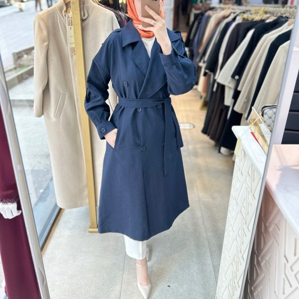 4195 Kolları Kemer Detaylı Trenç - Görsel 7