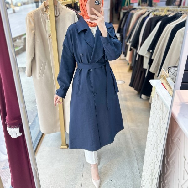 4195 Kolları Kemer Detaylı Trenç - Görsel 5