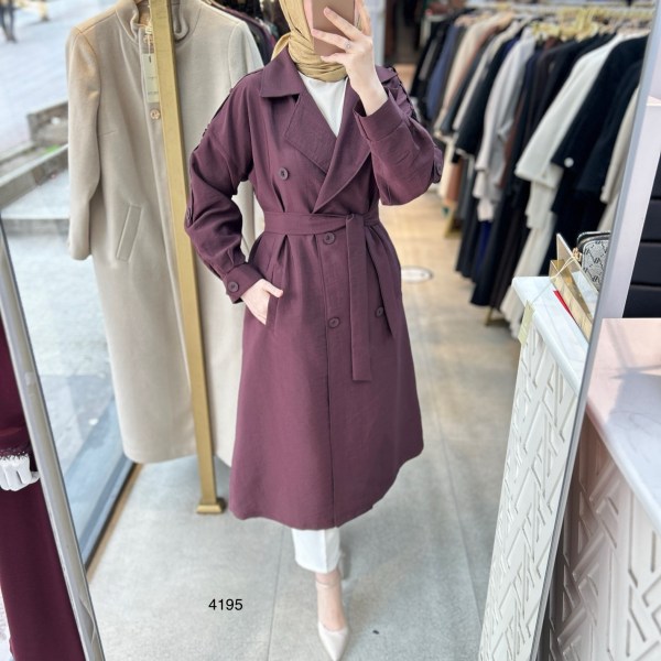 4195 Kolları Kemer Detaylı Trenç - Görsel 3