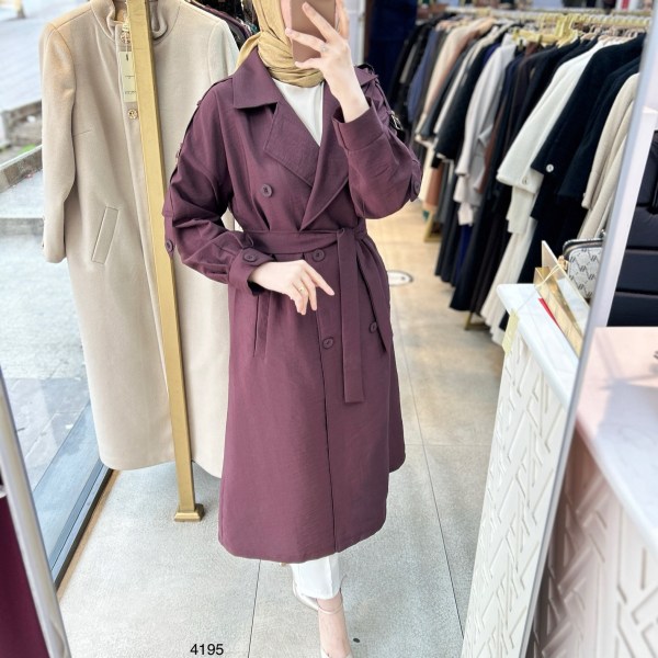 4195 Kolları Kemer Detaylı Trenç - Görsel 2