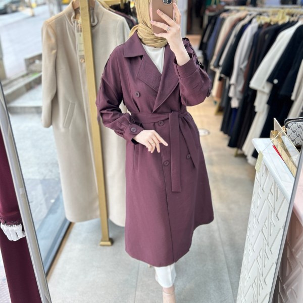 4195 Kolları Kemer Detaylı Trenç - Görsel 1