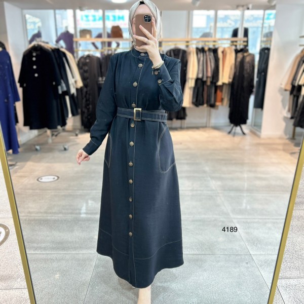 4189 Düğmeli Boydan Elbise - Görsel 1