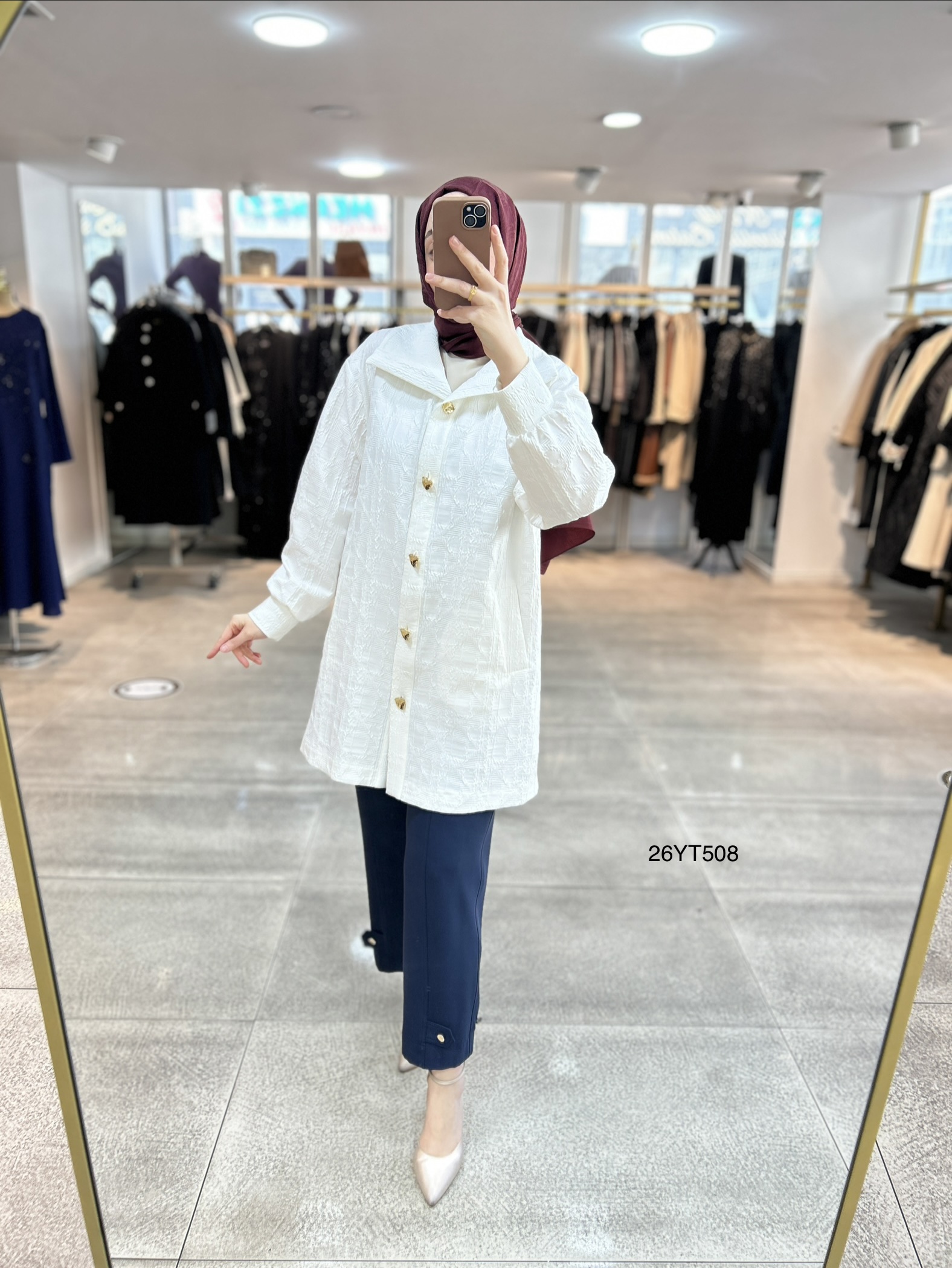 26YT508 Kabartma Kumaş Düğmeli Kap - Görsel 14