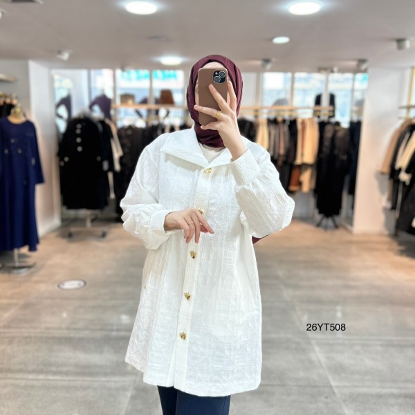 26YT508 Kabartma Kumaş Düğmeli Kap - Görsel 4