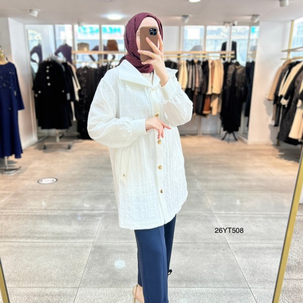 26YT508 Kabartma Kumaş Düğmeli Kap - Görsel 2