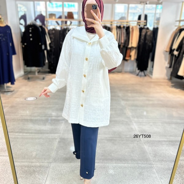 26YT508 Kabartma Kumaş Düğmeli Kap - Görsel 7