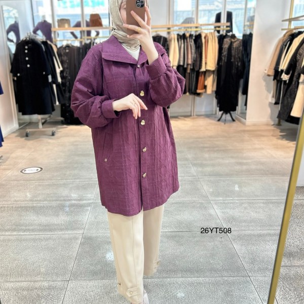 26YT508 Kabartma Kumaş Düğmeli Kap - Görsel 17