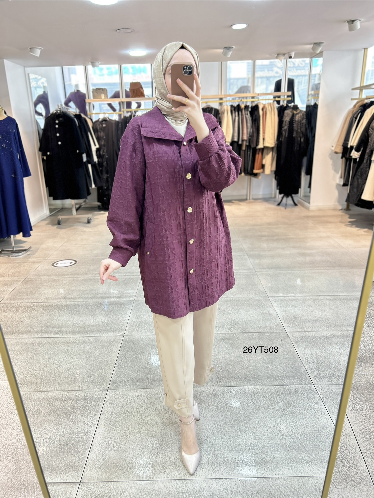 26YT508 Kabartma Kumaş Düğmeli Kap - Görsel 16