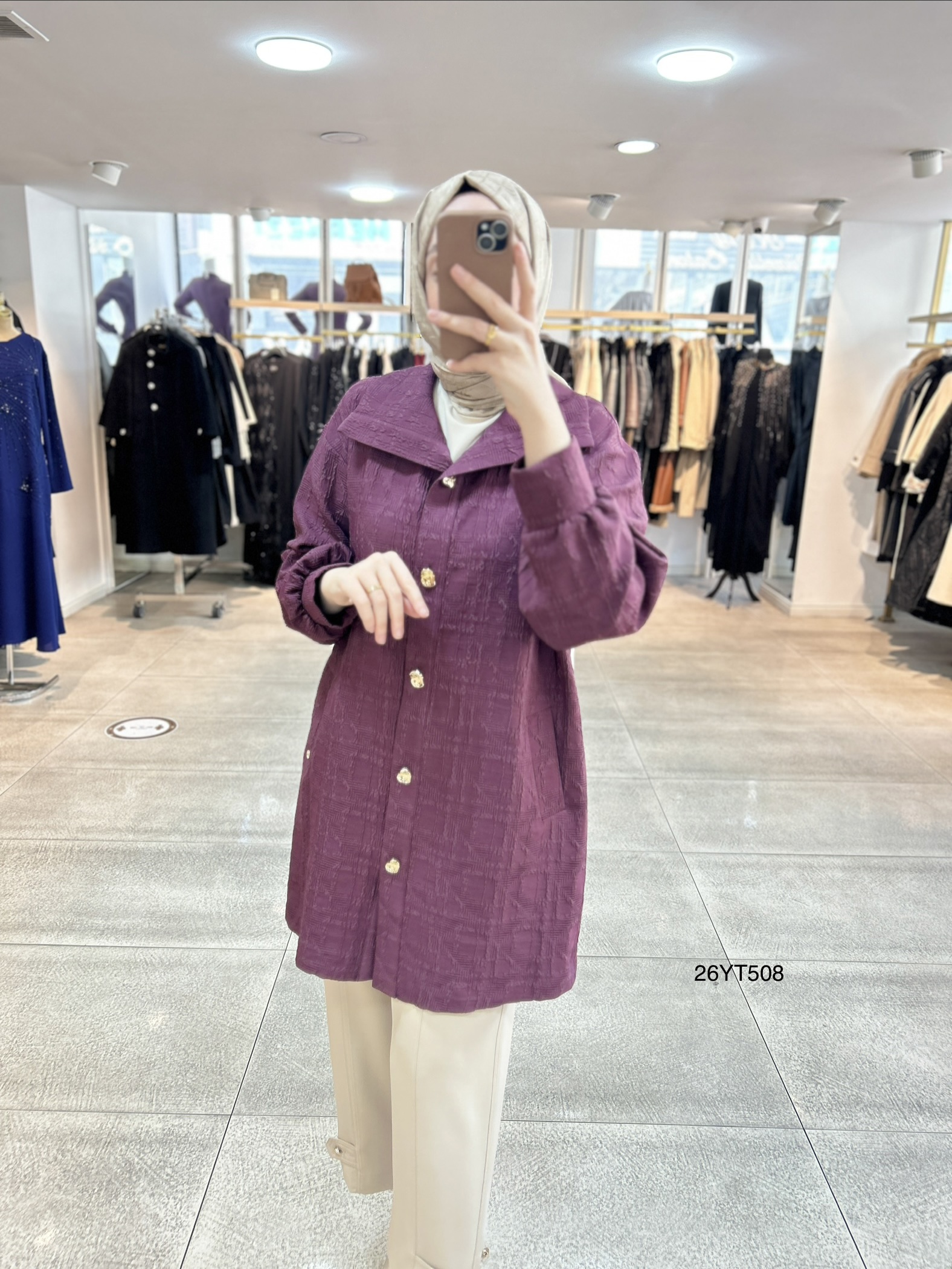 26YT508 Kabartma Kumaş Düğmeli Kap - Görsel 15