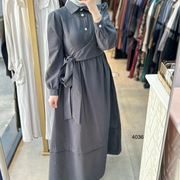 4036 Belden Bağmalı Elbise - Görsel 11