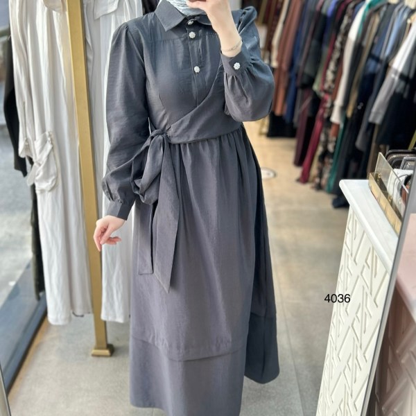 4036 Belden Bağmalı Elbise - Görsel 10