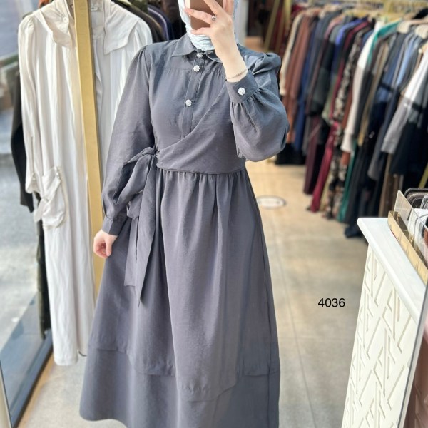 4036 Belden Bağmalı Elbise - Görsel 20