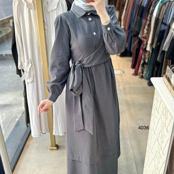 4036 Belden Bağmalı Elbise - Görsel 18