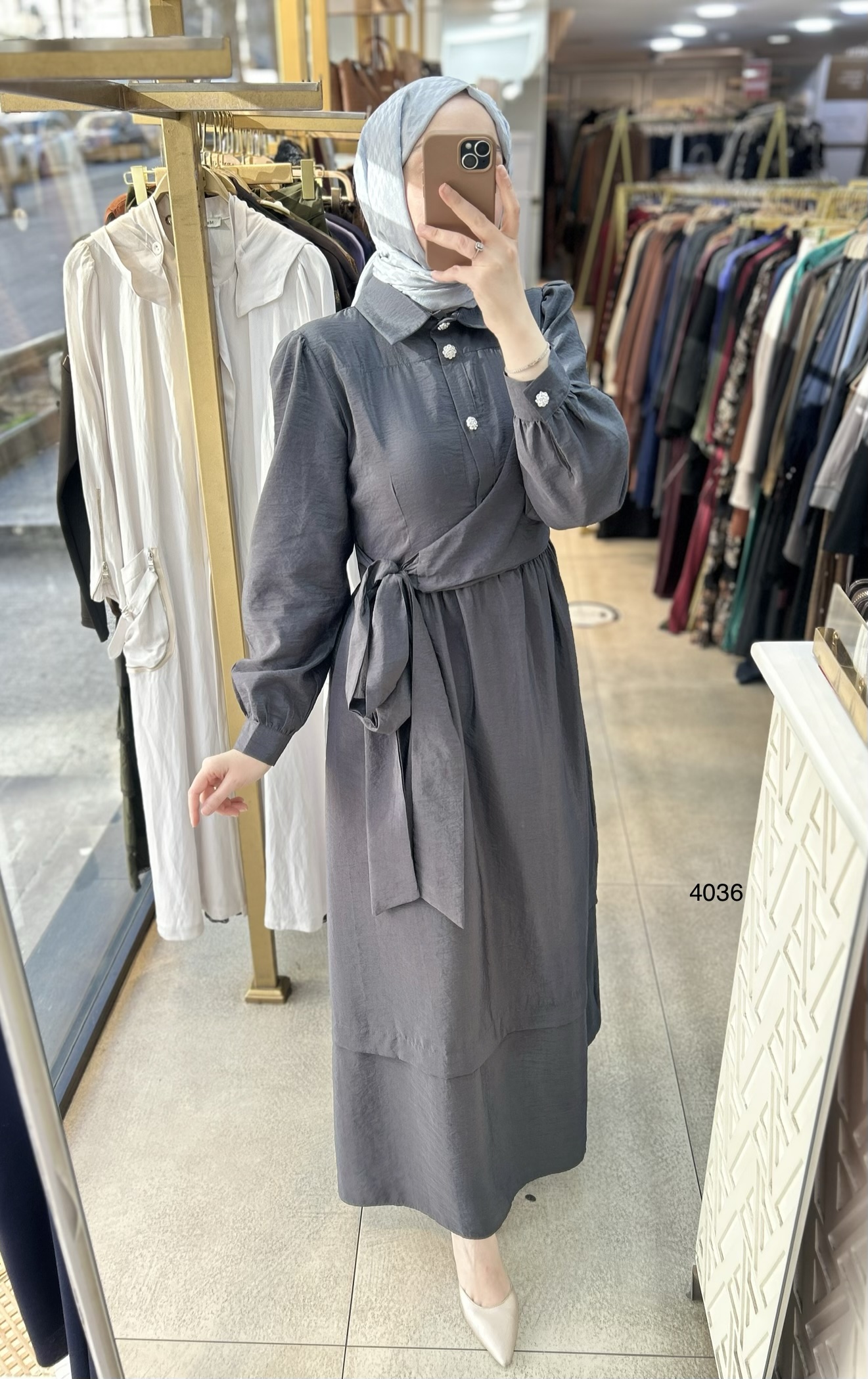 4036 Belden Bağmalı Elbise