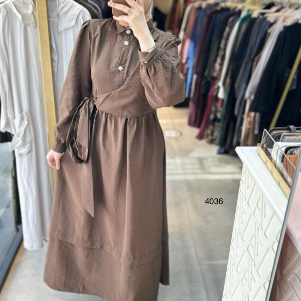 4036 Belden Bağmalı Elbise - Görsel 8