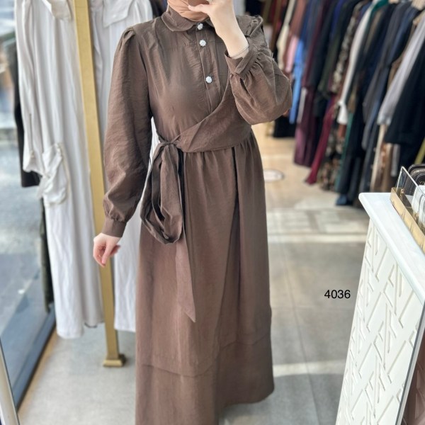 4036 Belden Bağmalı Elbise - Görsel 7