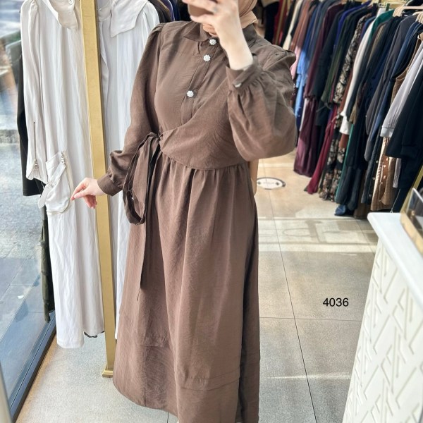 4036 Belden Bağmalı Elbise - Görsel 5