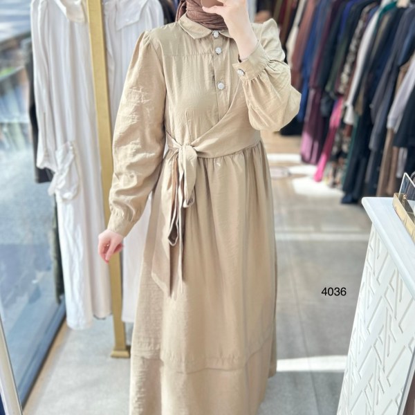 4036 Belden Bağmalı Elbise - Görsel 4