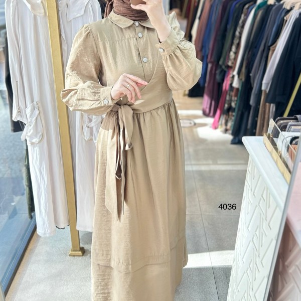 4036 Belden Bağmalı Elbise - Görsel 3