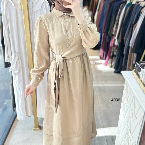 4036 Belden Bağmalı Elbise - Görsel 1