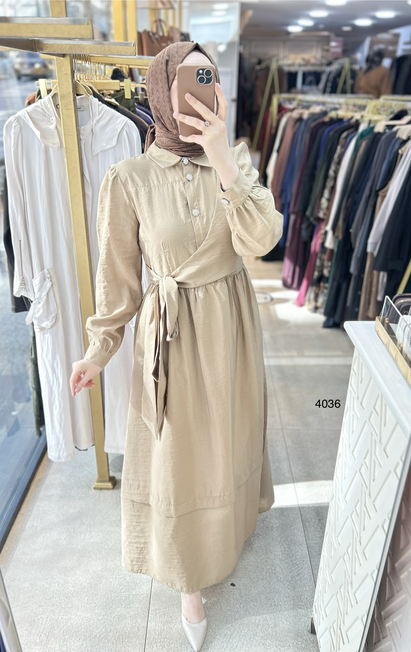 4036 Belden Bağmalı Elbise