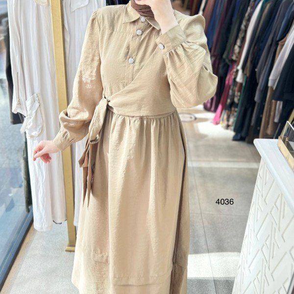 4036 Belden Bağmalı Elbise - Görsel 2