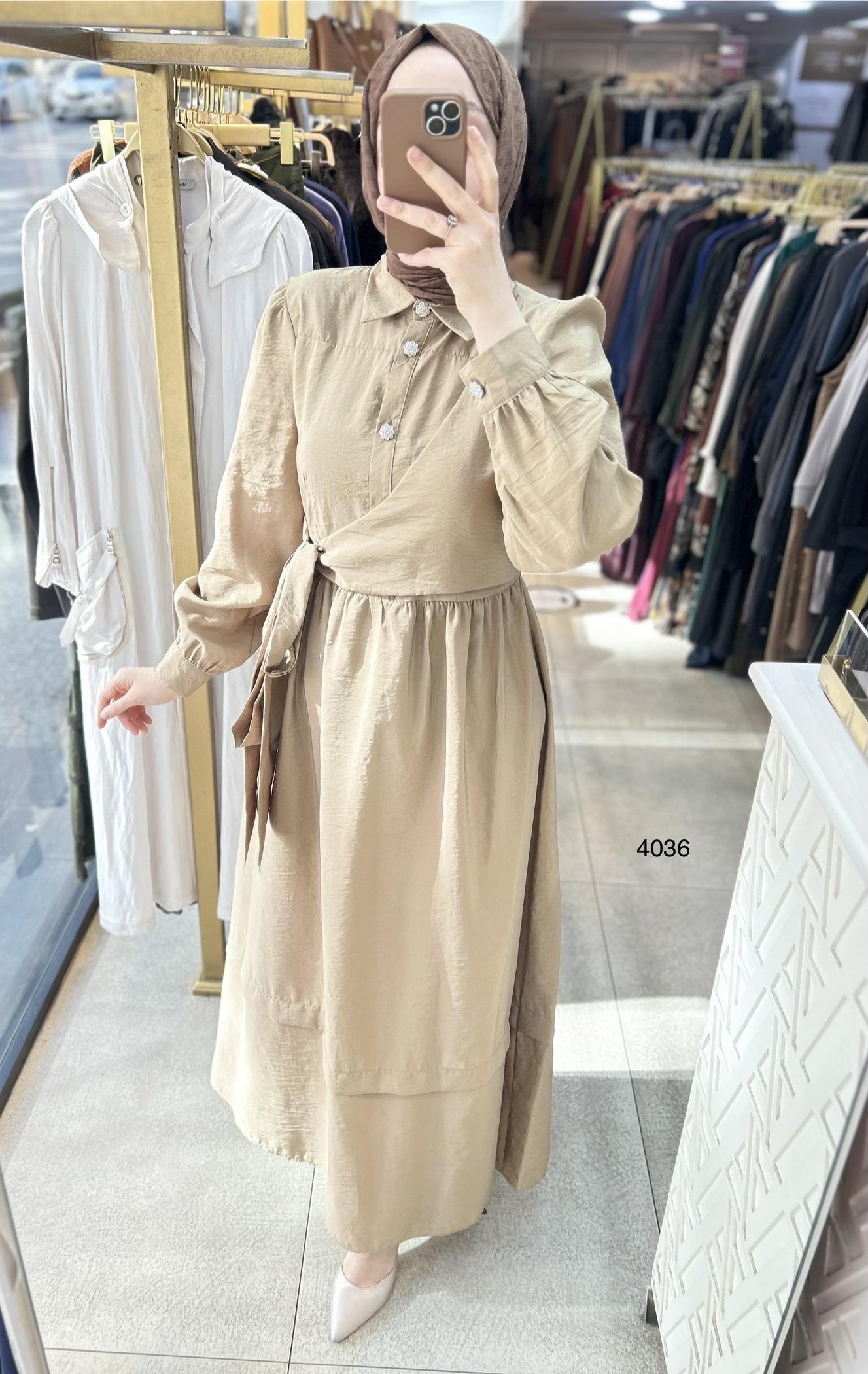 4036 Belden Bağmalı Elbise