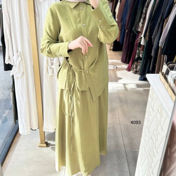 4093 Belden Bağlamalı Asimetrik Kesim Etekli Takım - Görsel 2