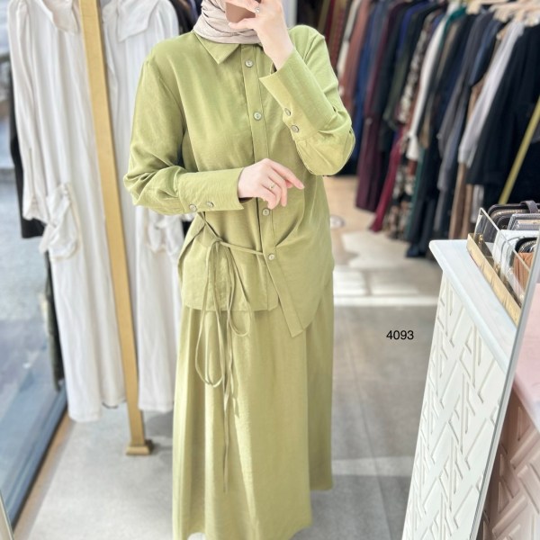 4093 Belden Bağlamalı Asimetrik Kesim Etekli Takım - Görsel 3