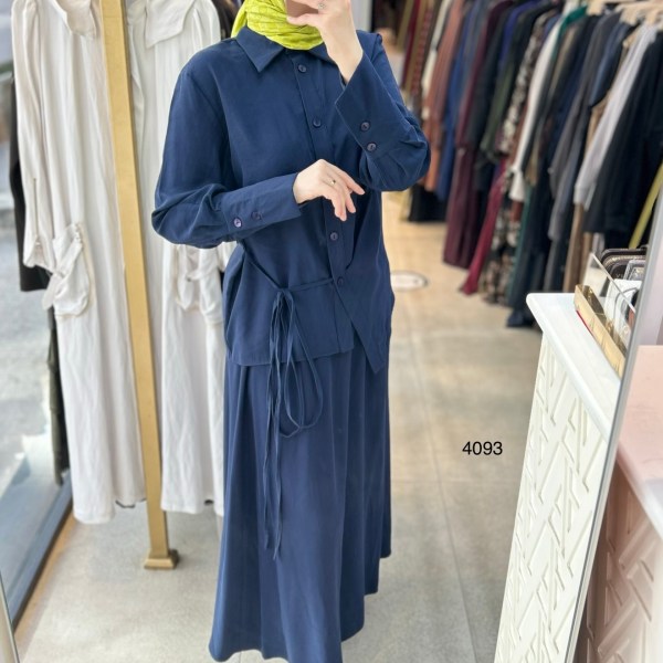 4093 Belden Bağlamalı Asimetrik Kesim Etekli Takım - Görsel 9