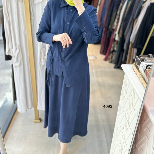 4093 Belden Bağlamalı Asimetrik Kesim Etekli Takım - Görsel 10