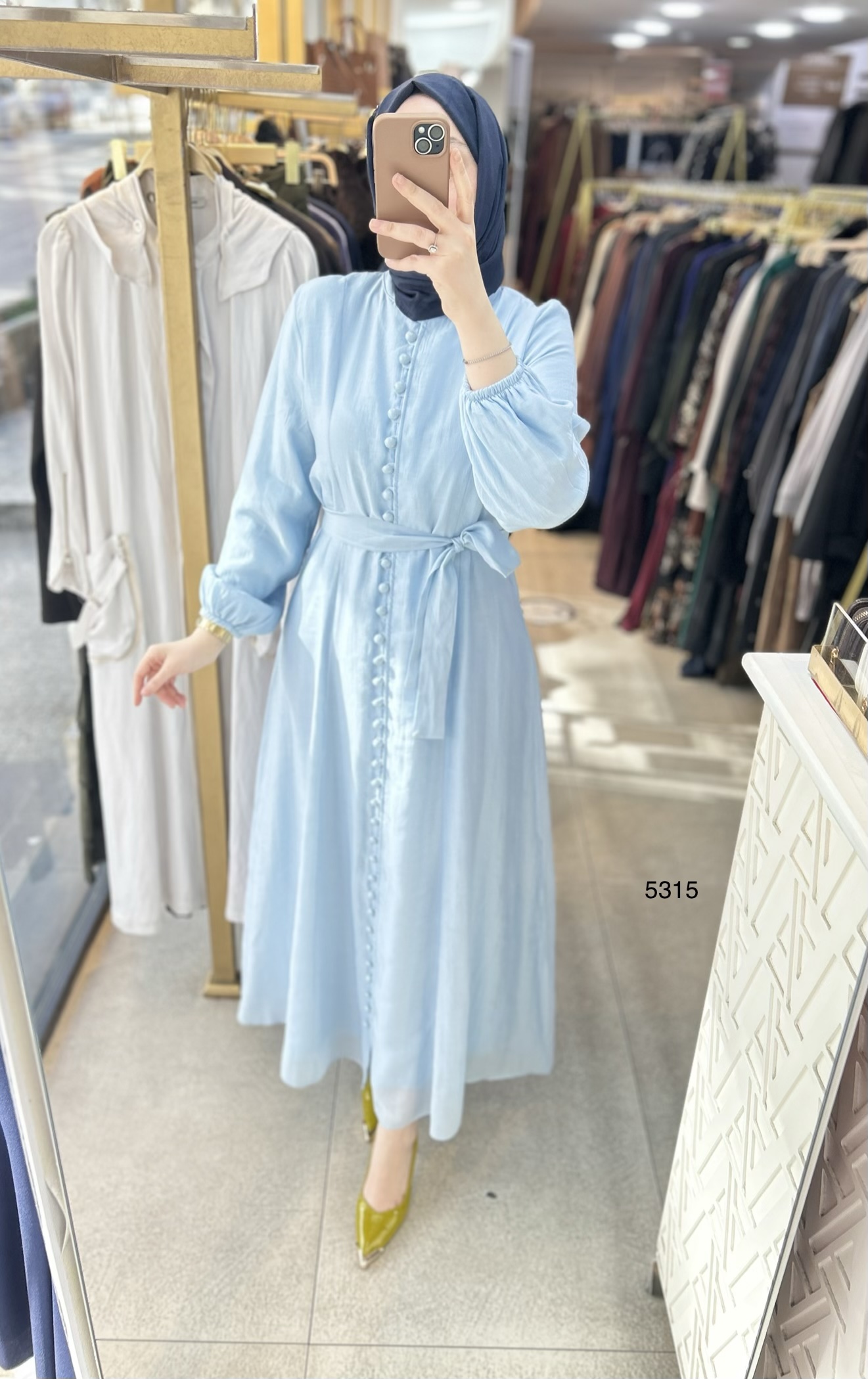 5315 Boydan Düğmeli Vual Kumaş Elbise