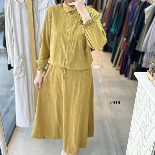 2419 Vual Kumaş Etekli Takım - Görsel 1