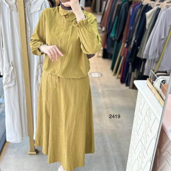 2419 Vual Kumaş Etekli Takım - Görsel 2