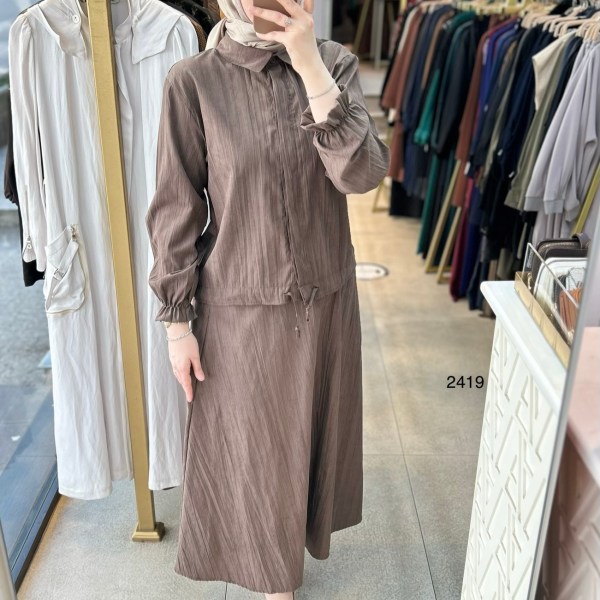 2419 Vual Kumaş Etekli Takım - Görsel 4