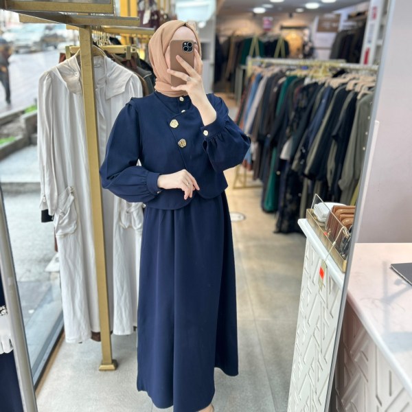 1794 Düğme Detaylı İçli Dışlı Elbise - Görsel 13