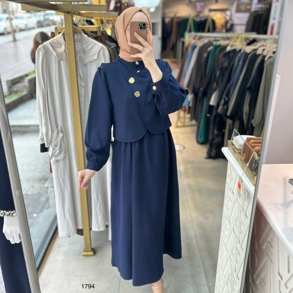 1794 Düğme Detaylı İçli Dışlı Elbise - Görsel 8