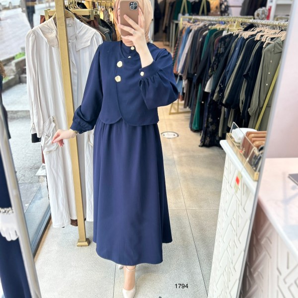 1794 Düğme Detaylı İçli Dışlı Elbise - Görsel 7