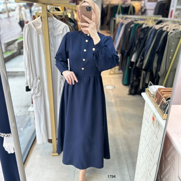 1794 Düğme Detaylı İçli Dışlı Elbise - Görsel 6