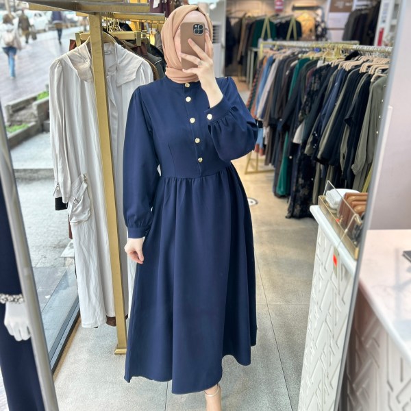 1794 Düğme Detaylı İçli Dışlı Elbise - Görsel 5