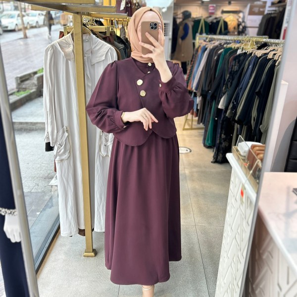 1794 Düğme Detaylı İçli Dışlı Elbise - Görsel 1