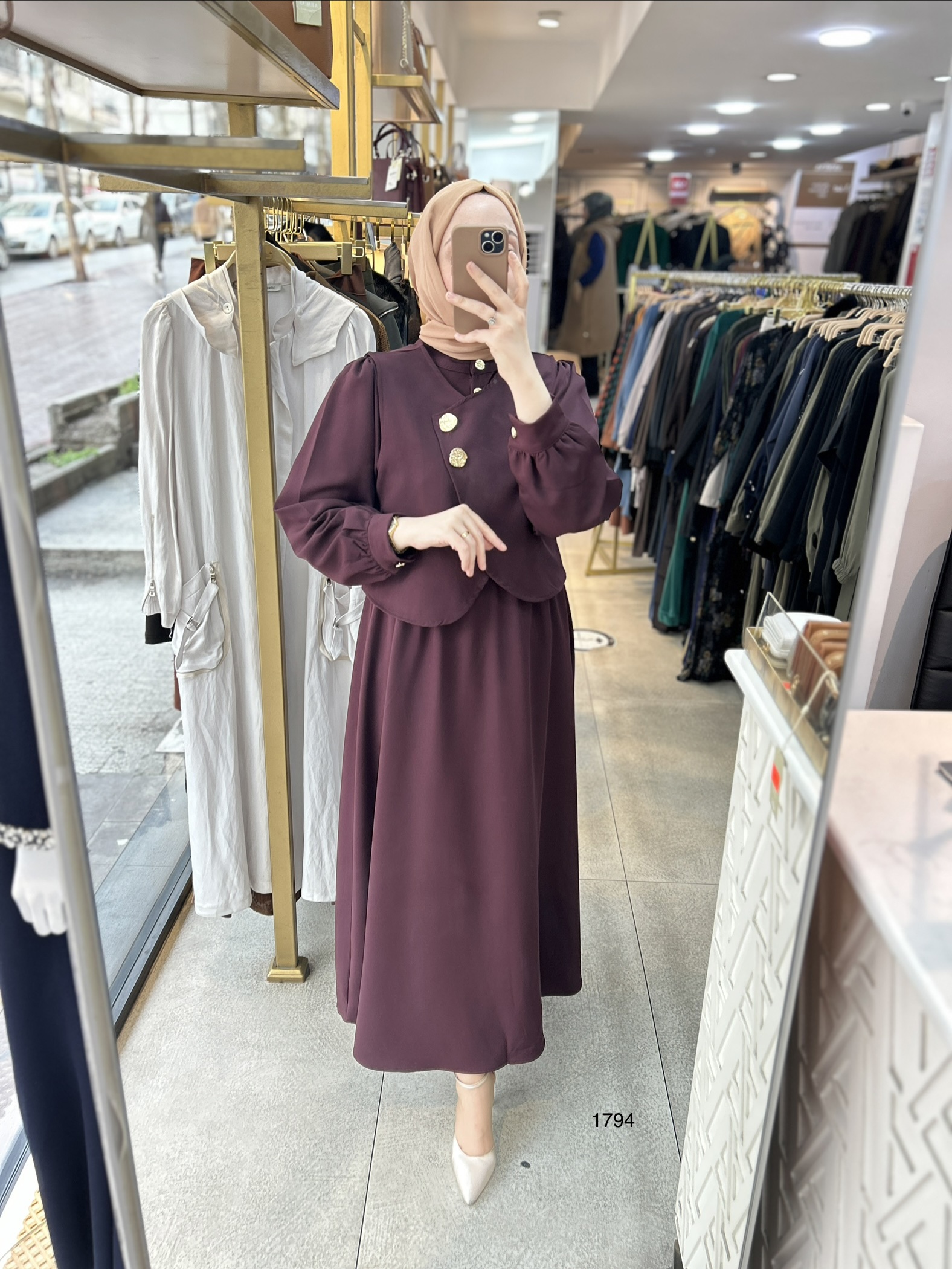 1794 Düğme Detaylı İçli Dışlı Elbise - Görsel 1