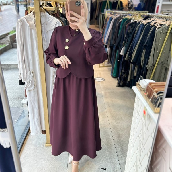 1794 Düğme Detaylı İçli Dışlı Elbise - Görsel 4