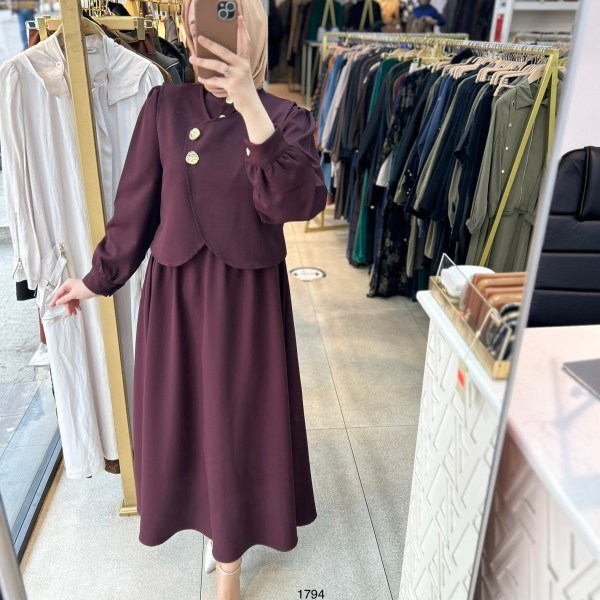 1794 Düğme Detaylı İçli Dışlı Elbise - Görsel 3