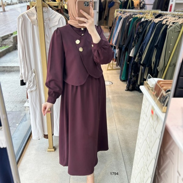 1794 Düğme Detaylı İçli Dışlı Elbise - Görsel 2