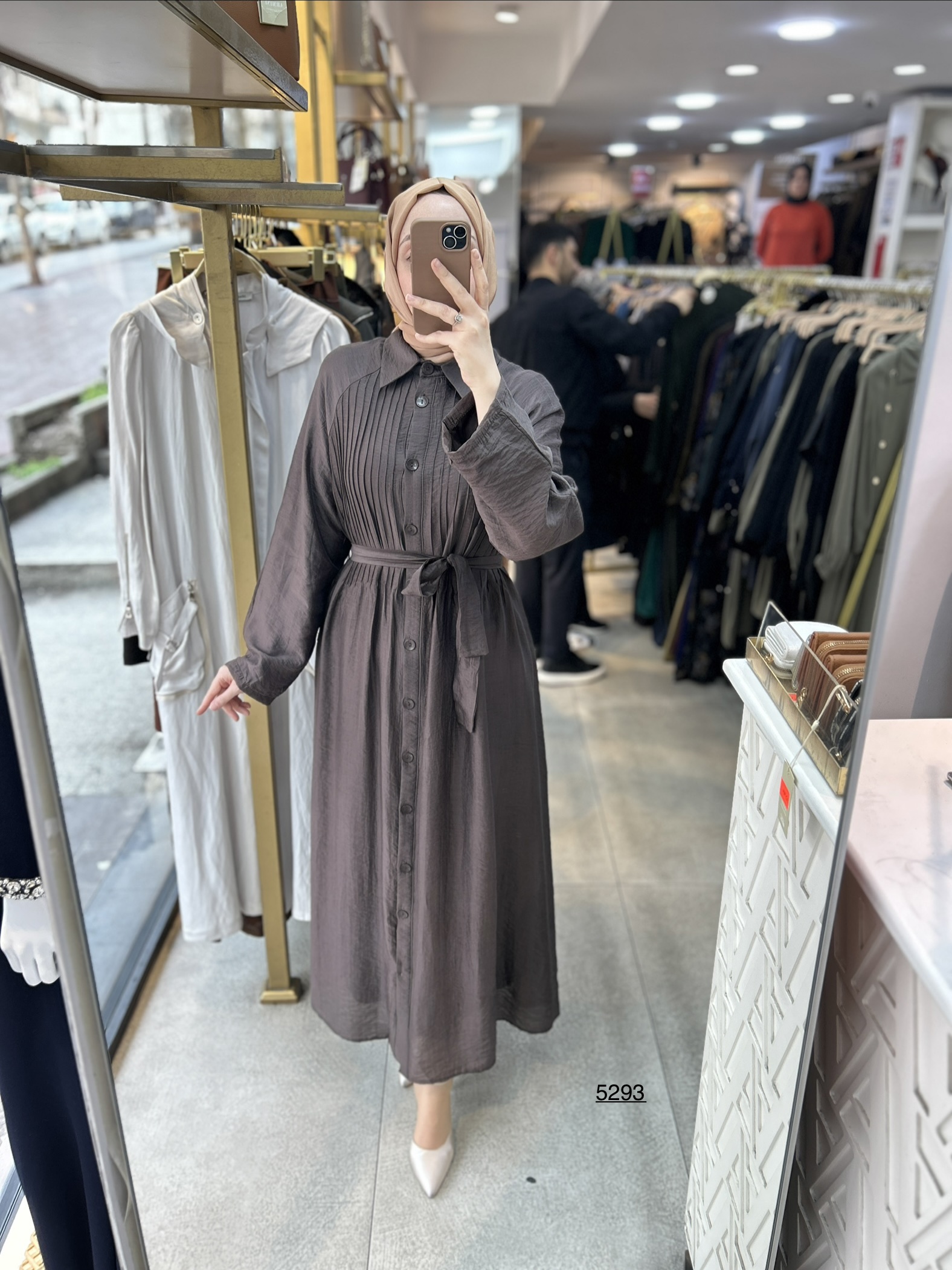 5293  Boydan Düğmeli  Kemerli  Elbise - Görsel 15