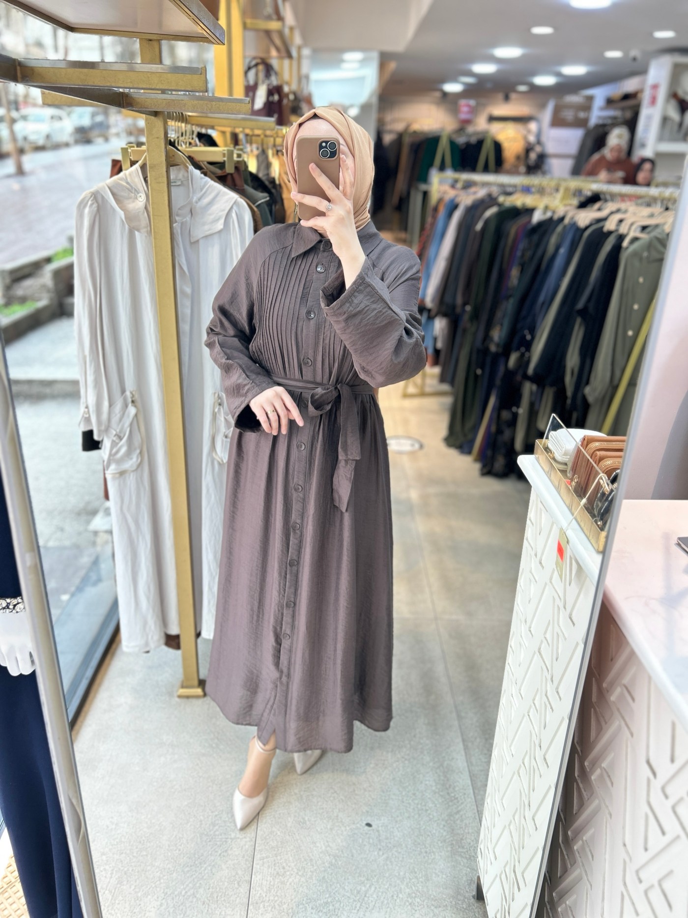 5293  Boydan Düğmeli  Kemerli  Elbise