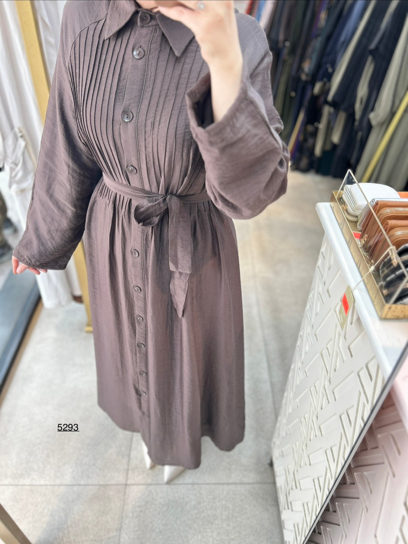 5293  Boydan Düğmeli  Kemerli  Elbise